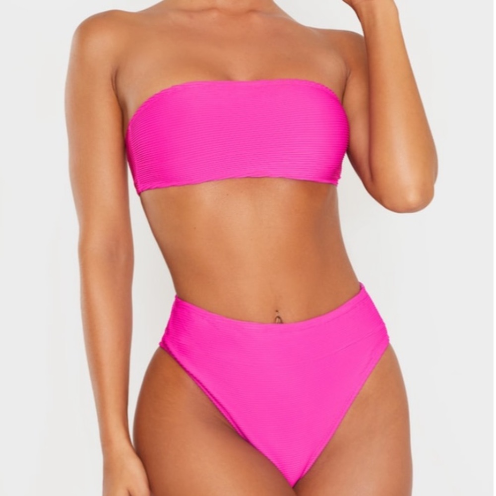 PrettyLittleThing Ribbed Bandeau Bikini Set - Picture 3 of 8